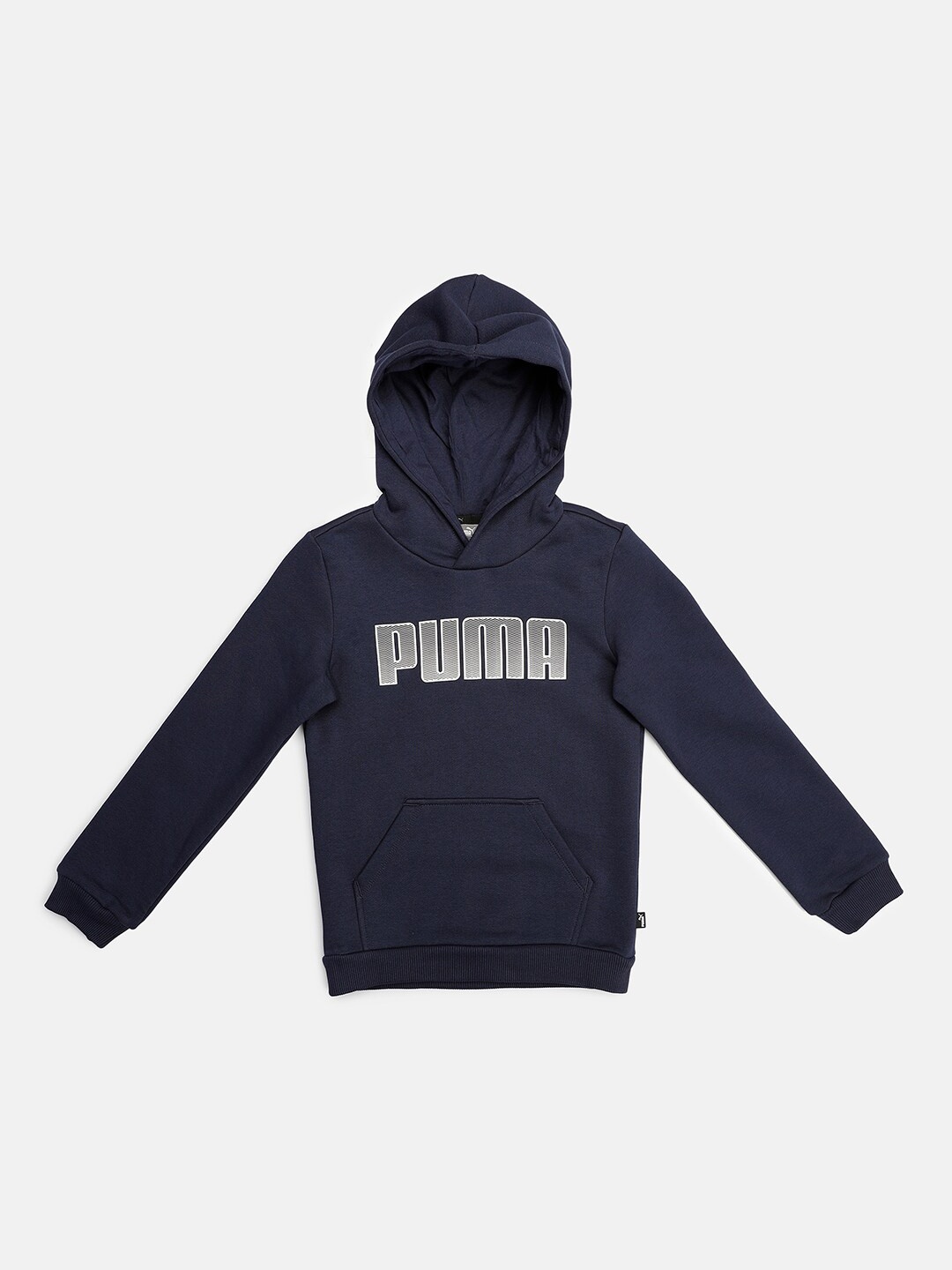 

Puma Boys Navy Blue & White Printed Hooded Sweatshirt