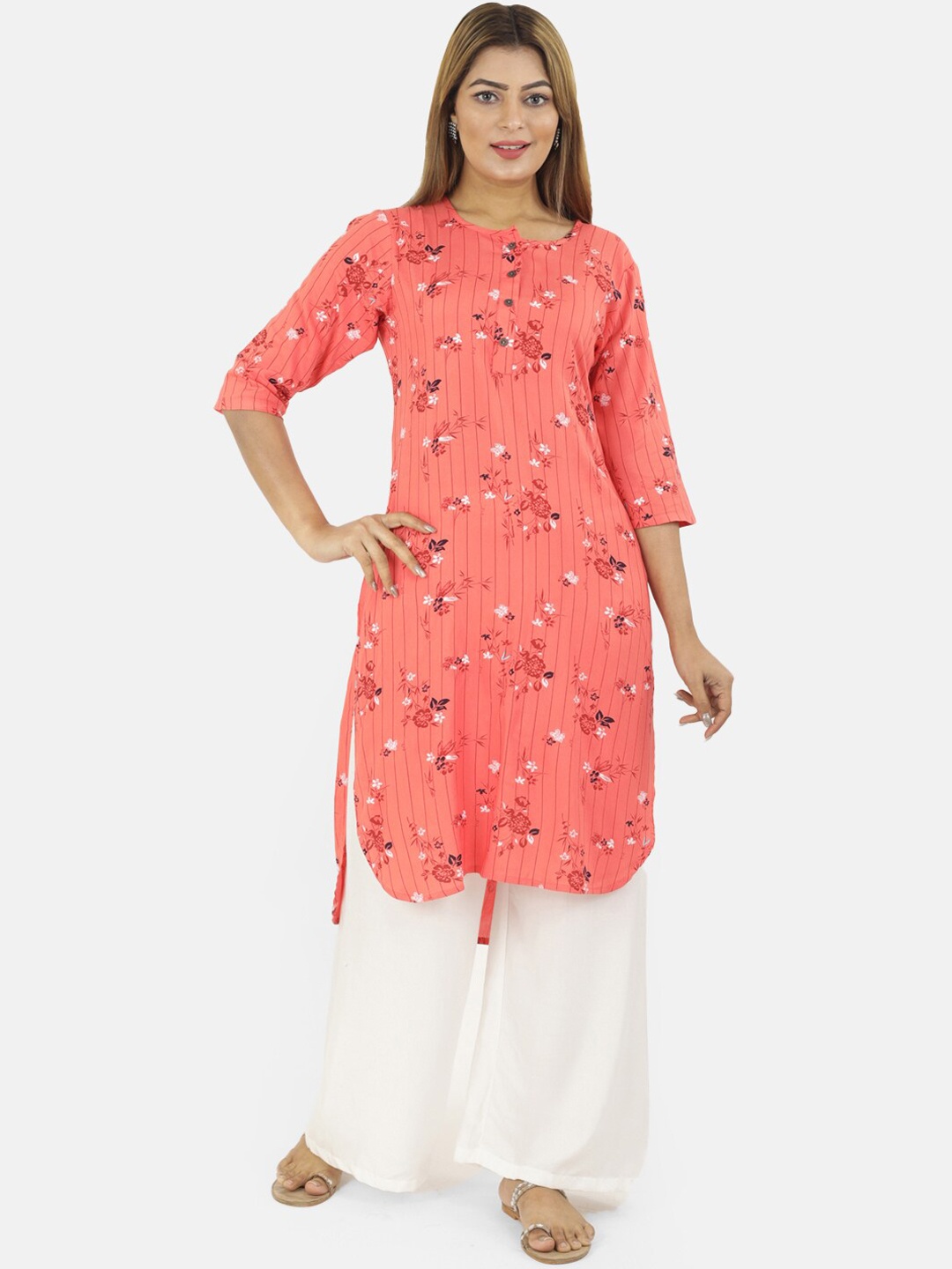 

NEUDIS Women Peach-Coloured Printed Kurta