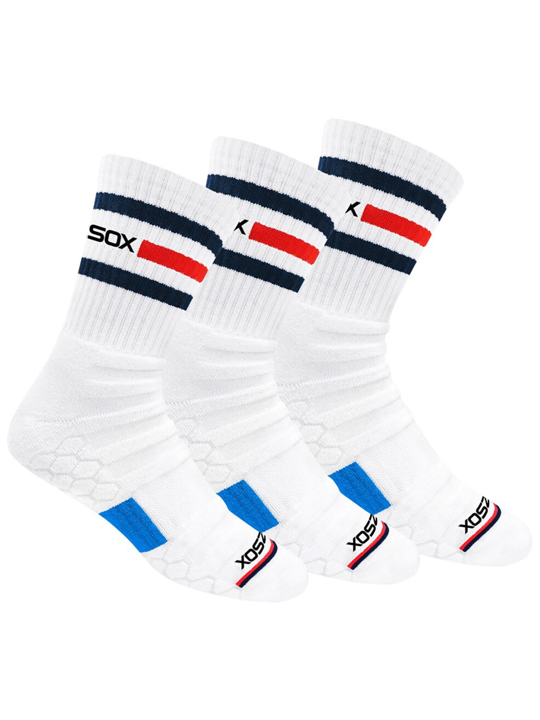 

BLITZSOX Men Pack Of 3 White & Black Patterned Hi-Tech Performance Above Ankle-Length Socks