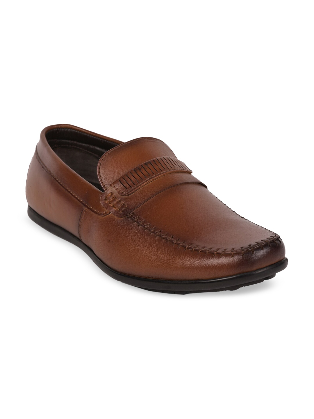 

Liberty Men Tan Brown Solid Leather Formal Slip-Ons