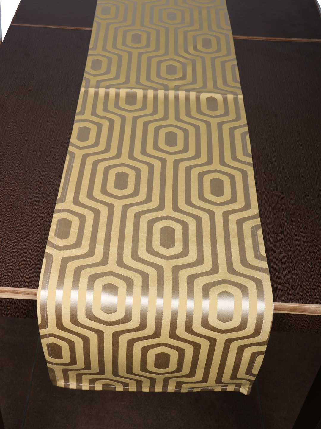 

Home Beige & Silver-Coloured Geometric Woven-Design Cotton Table Runner