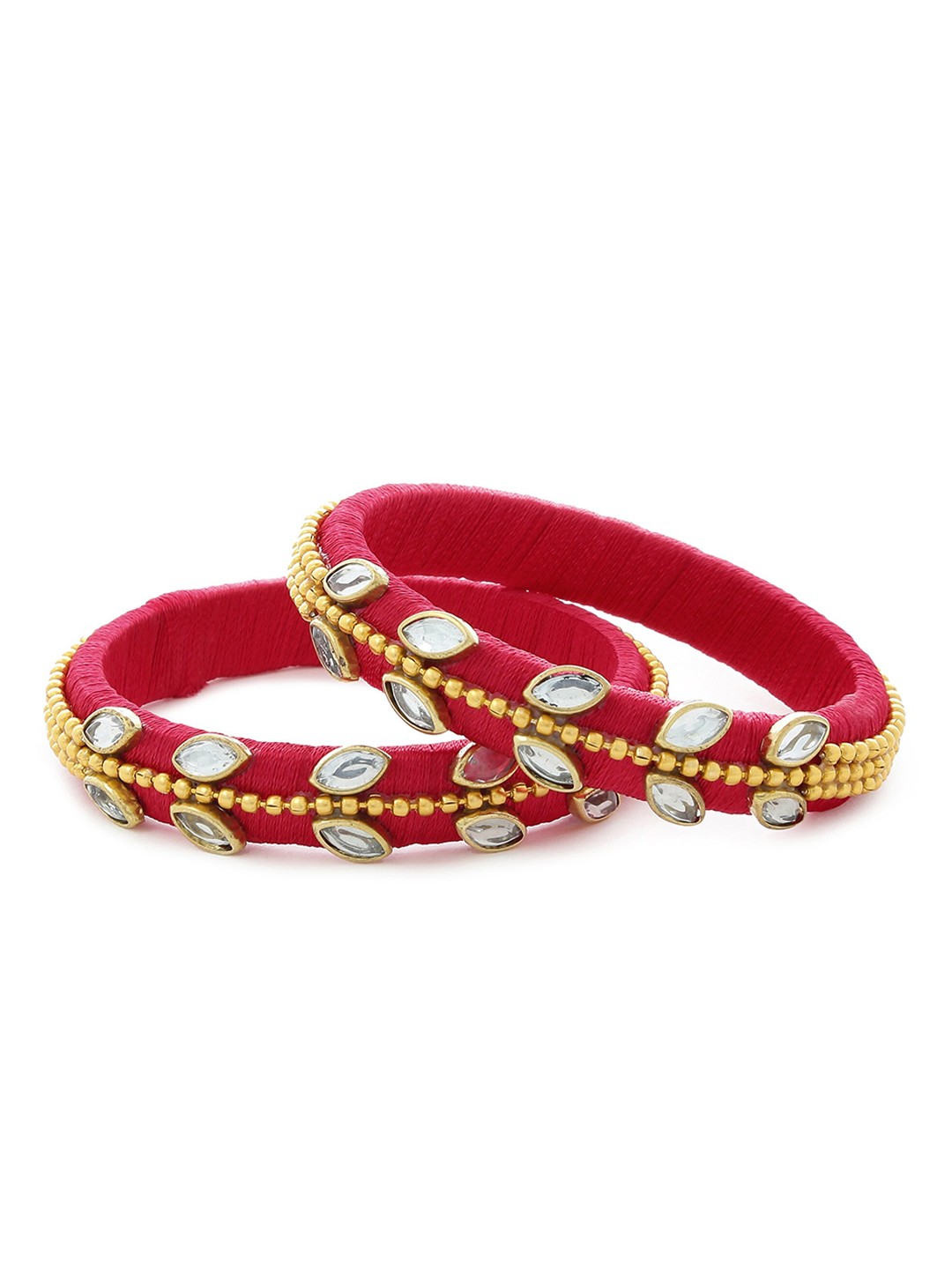 

AKSHARA Set Of 2 Red & White Kundan-Studded & Beaded Handcrafted Bangles