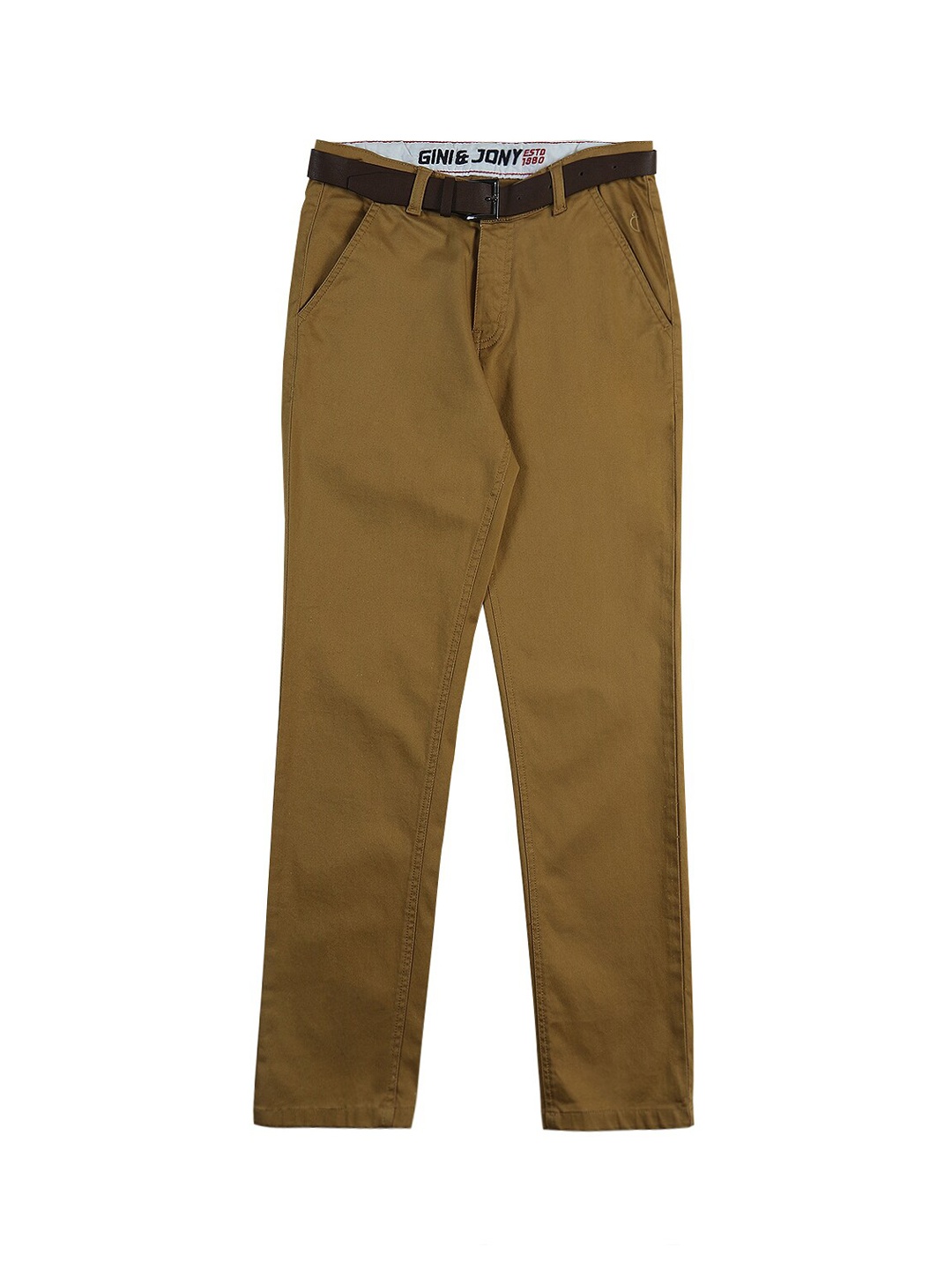 Gini and Jony Boys Khaki-Coloured Wrinkle Free Chinos Trousers