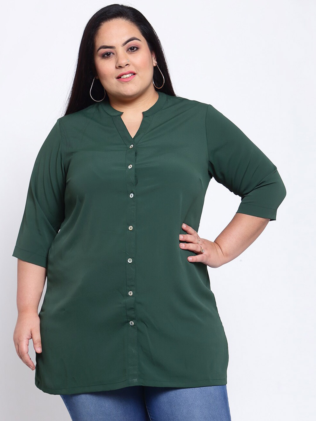 

plusS Green Mandarin Collar Tunic