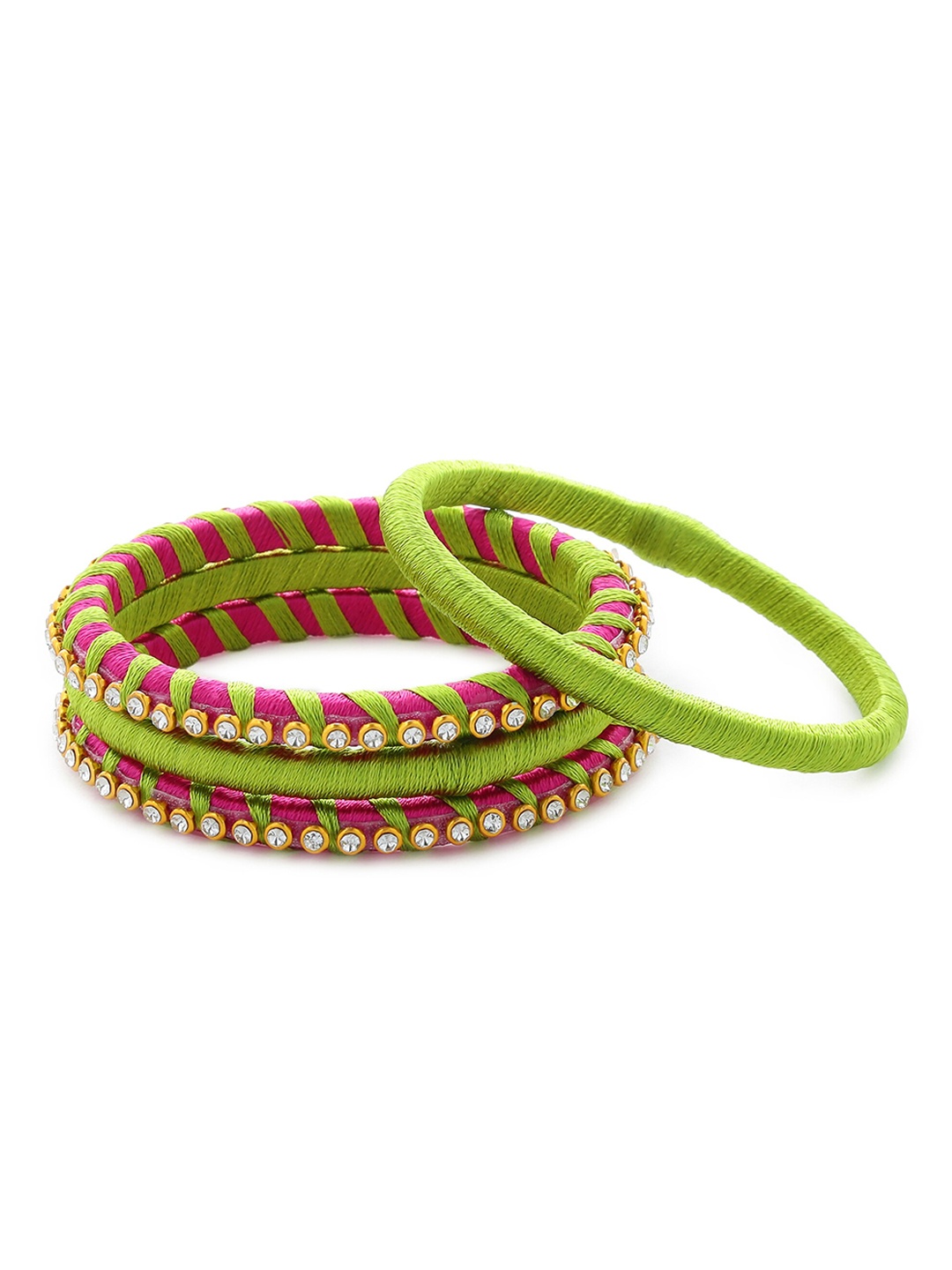

AKSHARA Set Of 4 Green & Pink White Beaded Handcrafted Bangles