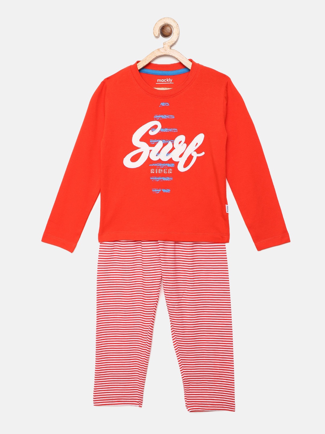 

mackly Boys Red & White Printed Night suit