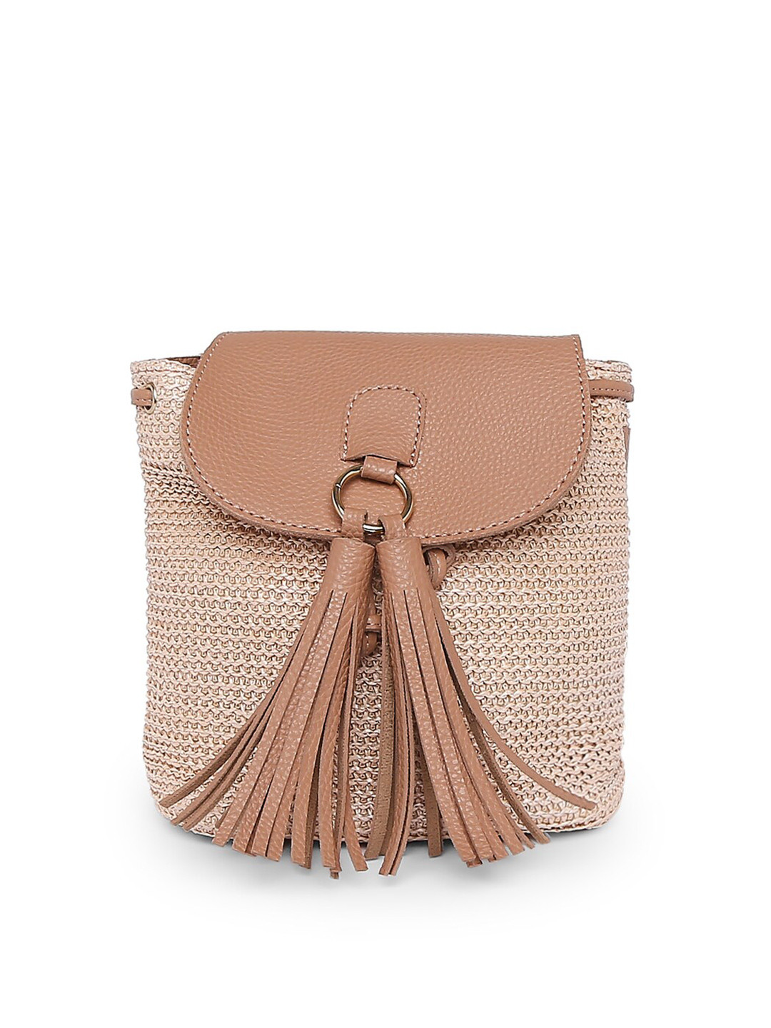 

People Women Orange & Tan Textured Backpack