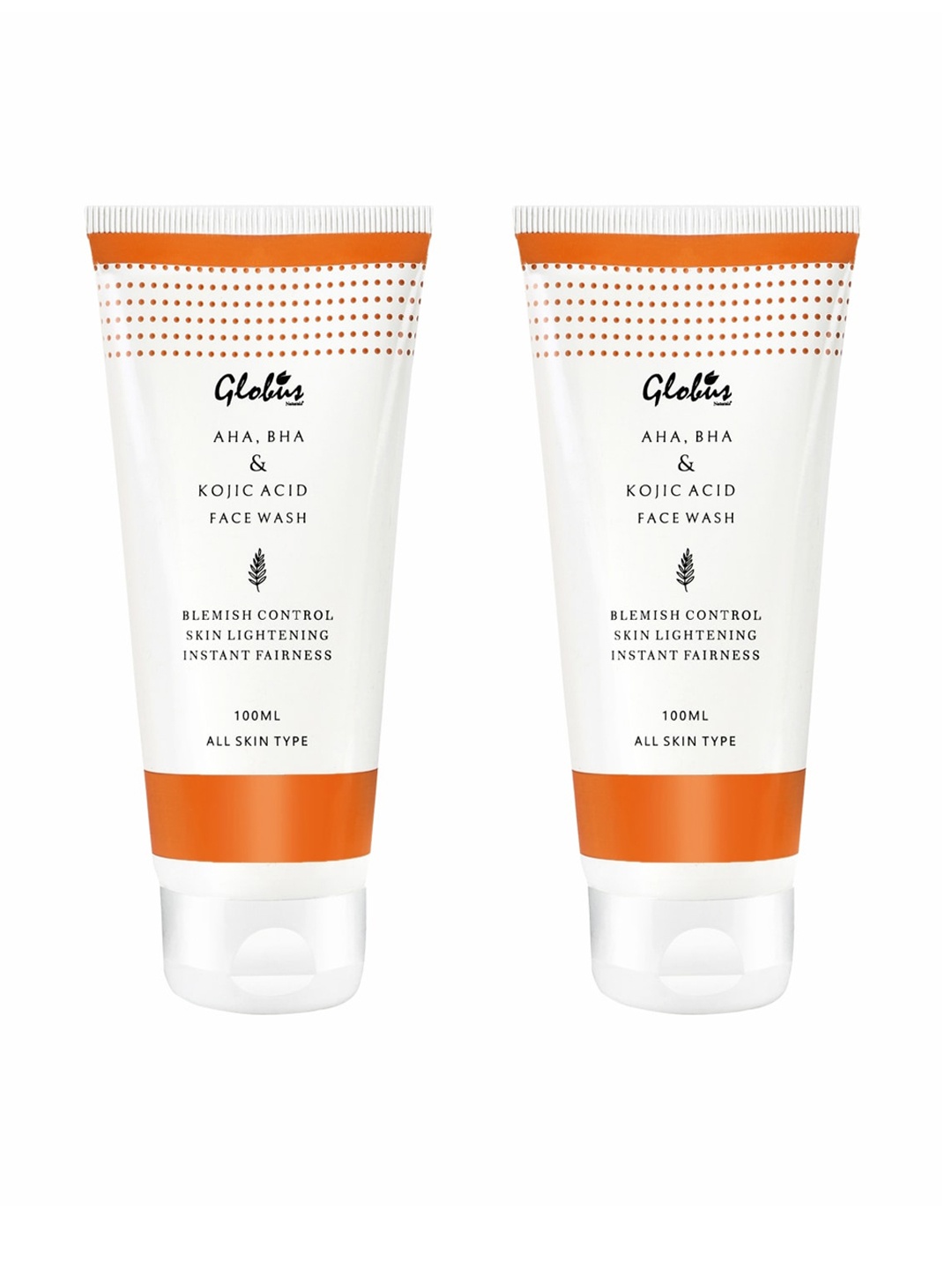 

Globus Naturals Pack Of 2 AHA, BHA & Kojic Acid Fairness Face Wash 100 ml, White