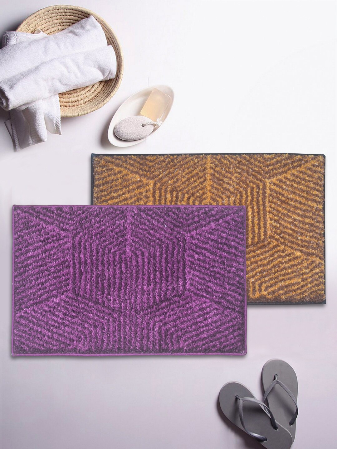 

BIANCA Set Of 2 Textured Microfibre 1850 GSM Anti-Skid Bath Rugs, Purple