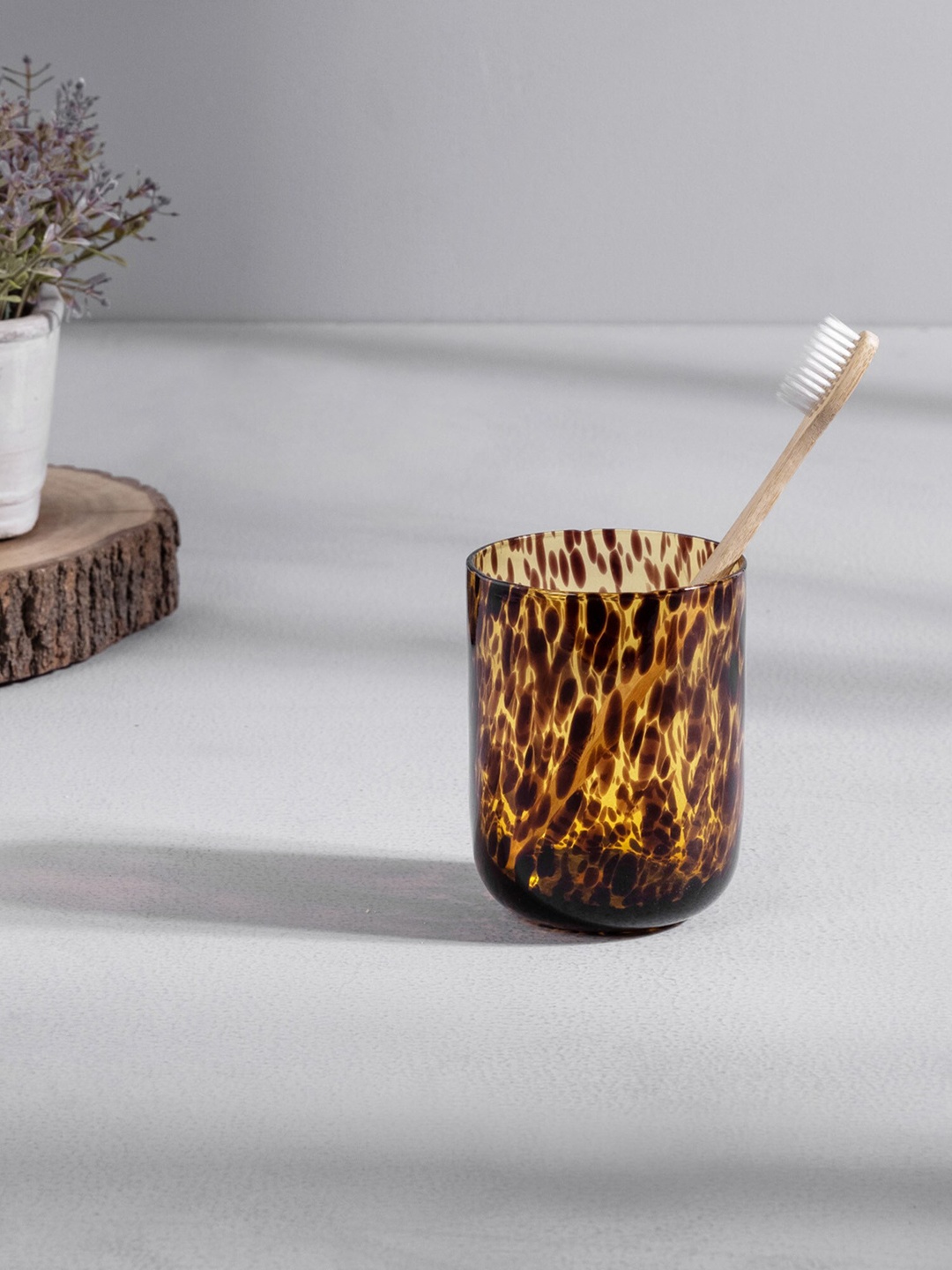 

Pure Home and Living Beige & Black Printed Glass Brush Holder
