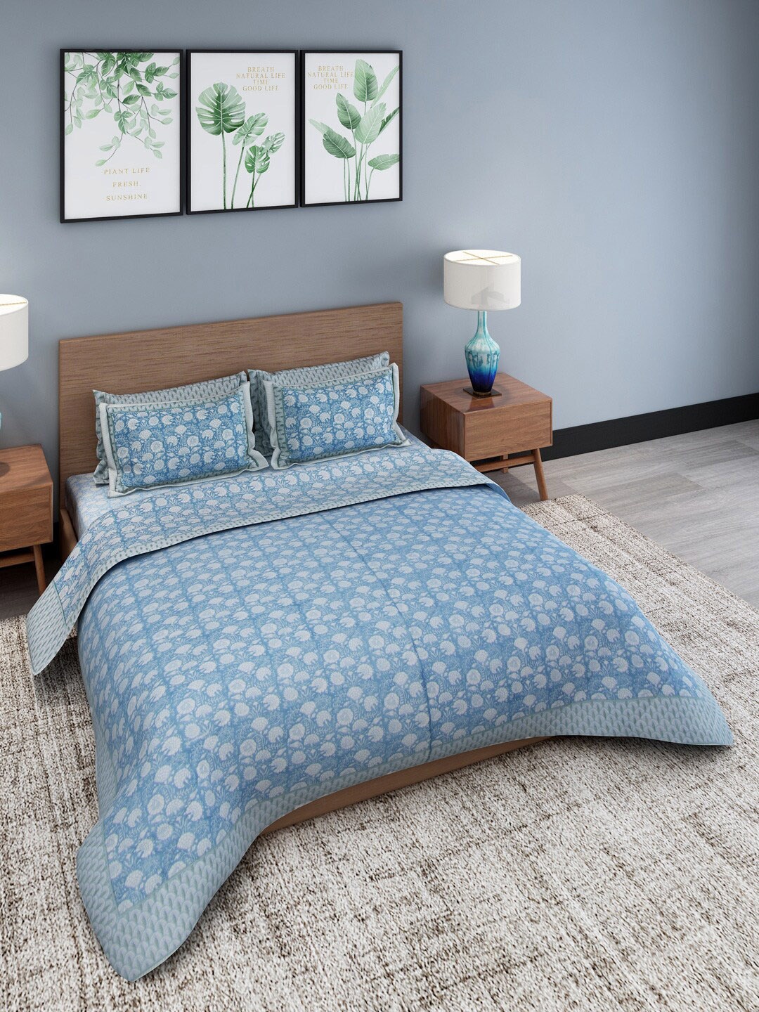 

Rajasthan Decor Blue & Off-White Jaipuri Printed Double King Cotton Bedding Set