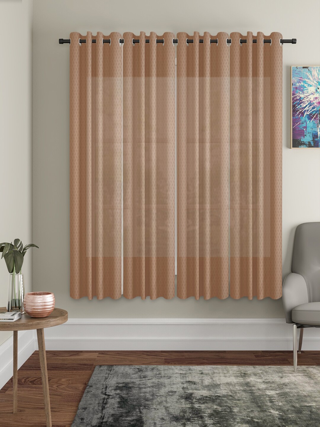 

HOSTA HOMES Brown Set of 4 Geometric Window Curtain