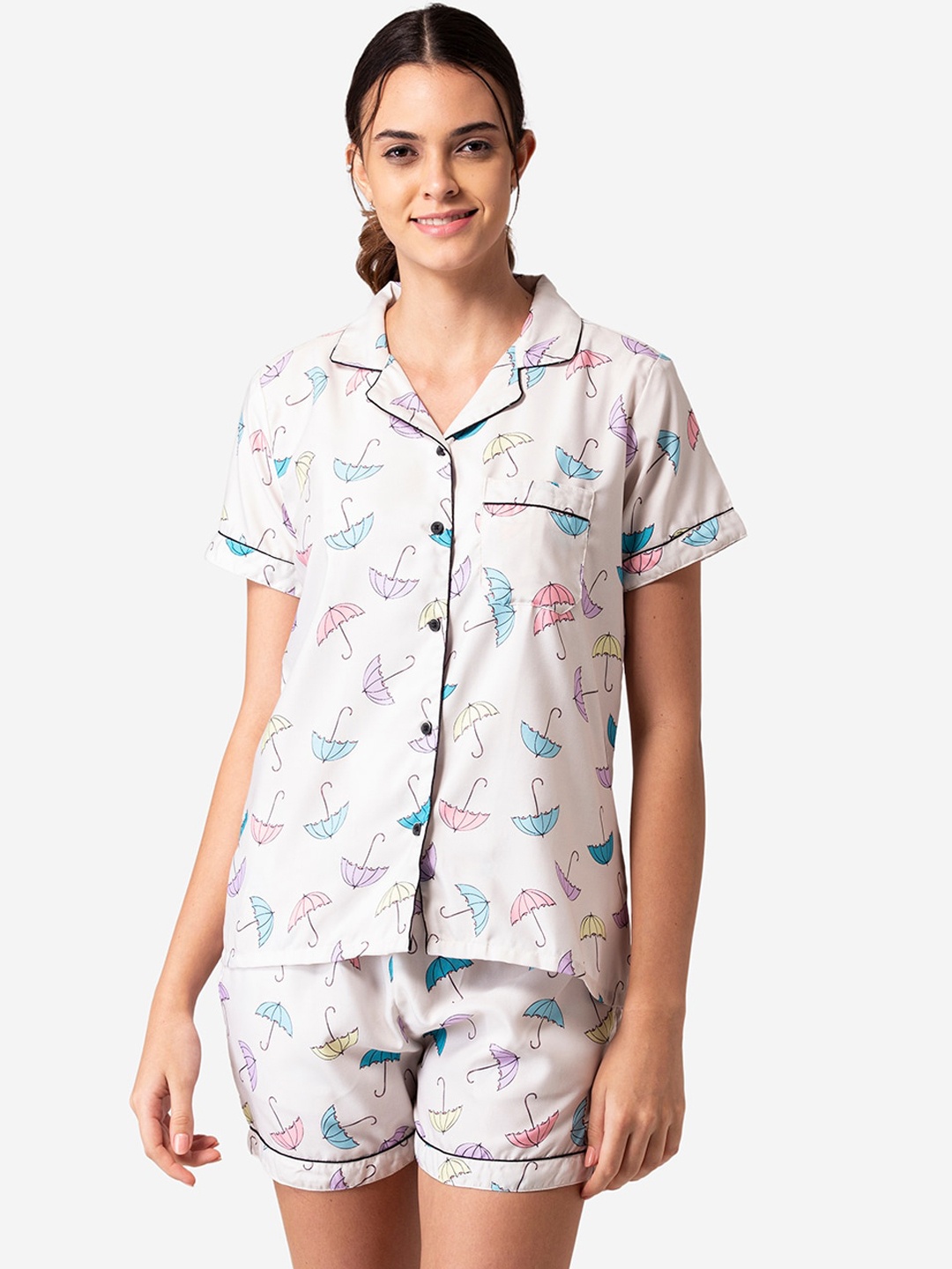 

Bellofox Women Beige & Pink Printed Night suit