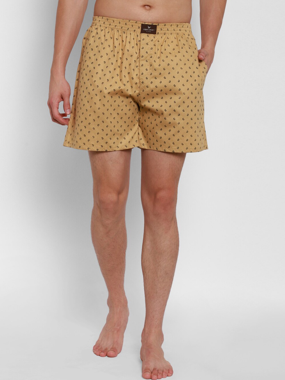 cape canary Men Beige & Black Printed Pure Cotton Boxers