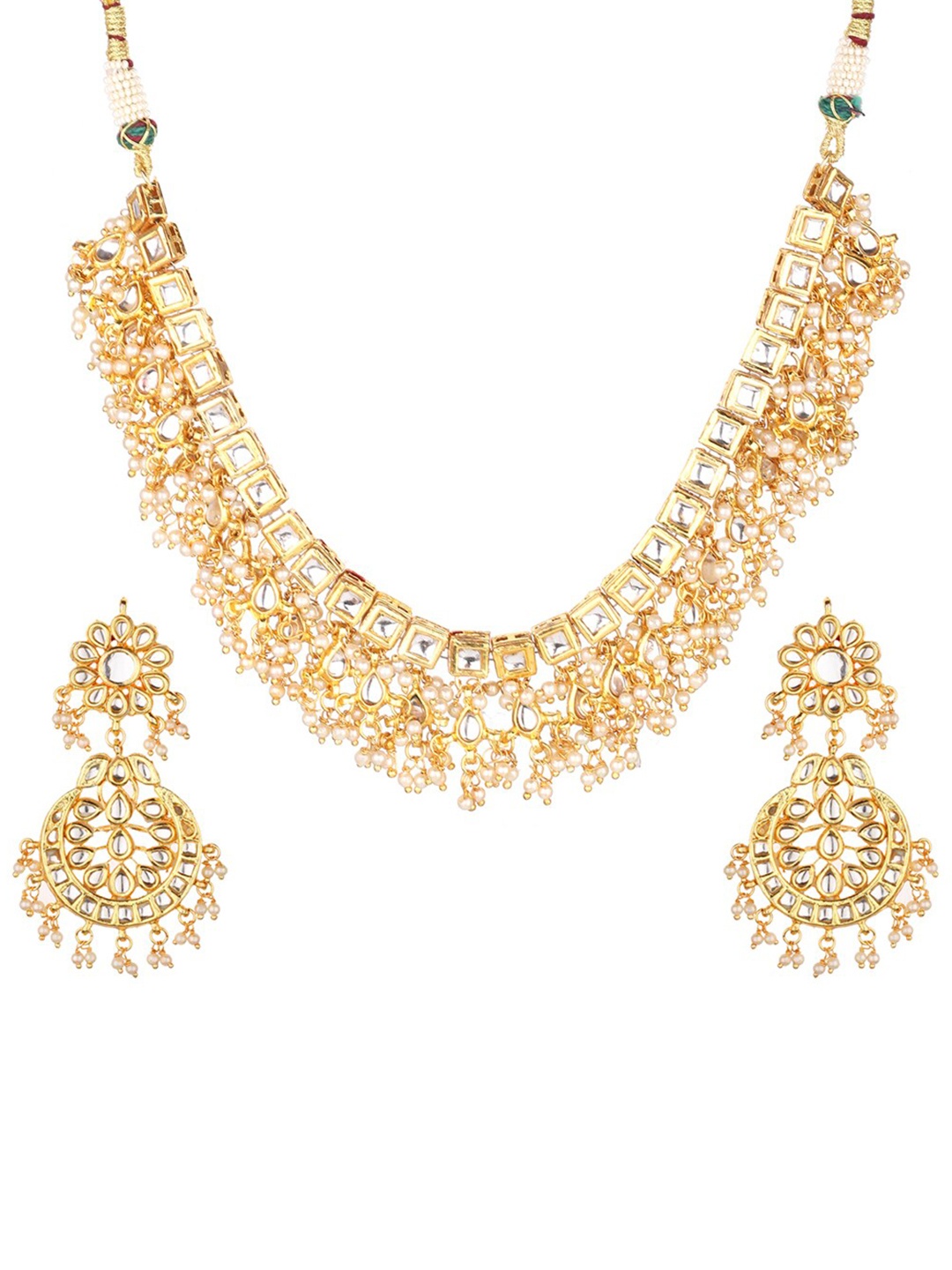 

Runjhun Gold-Plated & White Kundan-Studded Beaded Choker Designer Jewellery Set