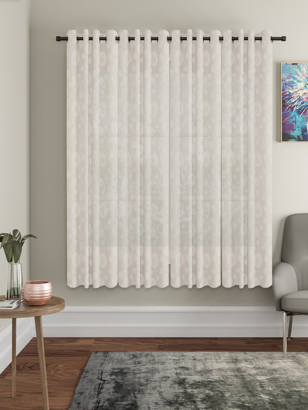 

HOSTA HOMES Cream-Coloured Set of 4 Geometric Window Curtain