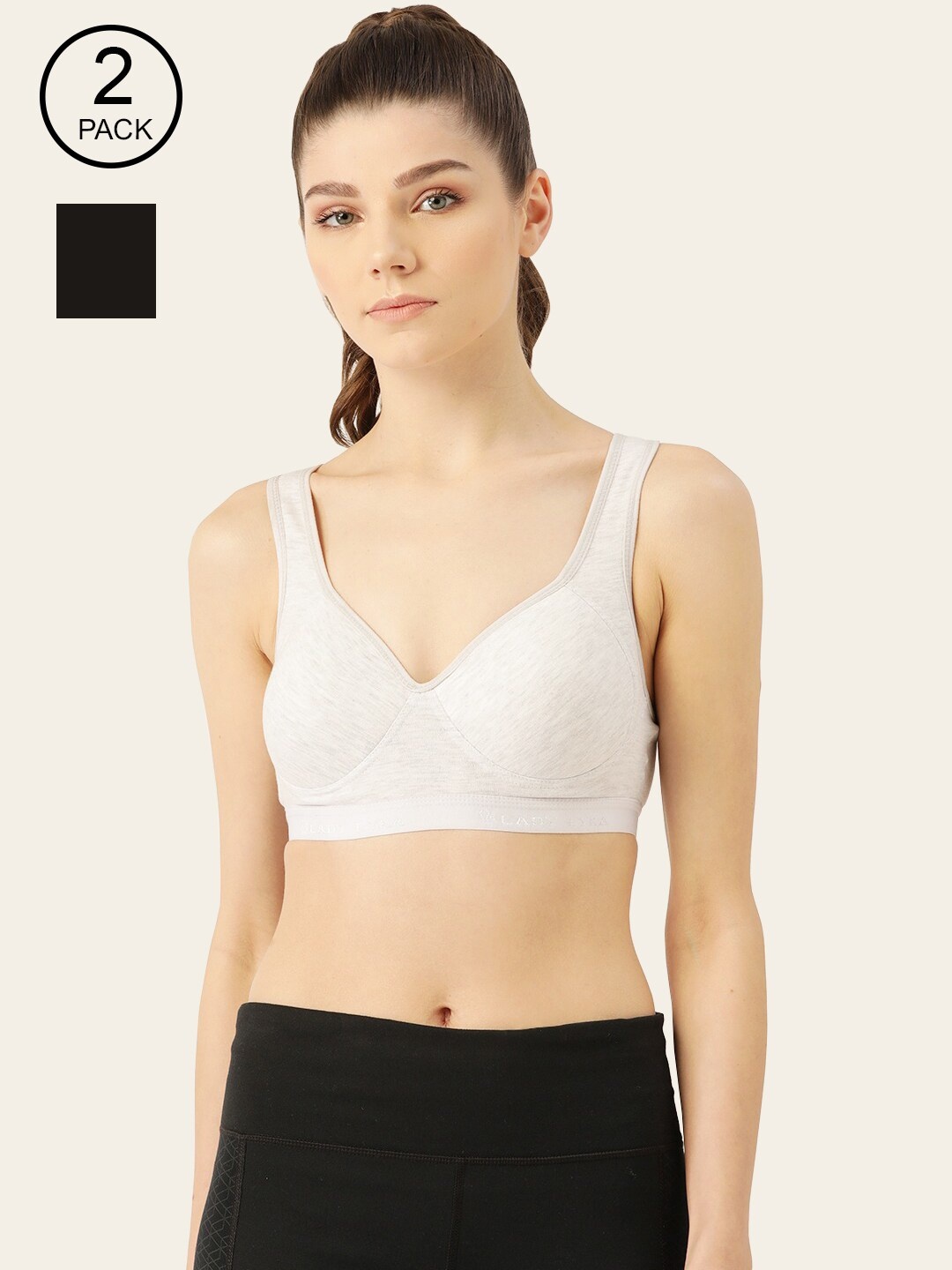 Lady Lyka Pack of 2 Half Coverage Lightly Padded Workout Bra, Grey