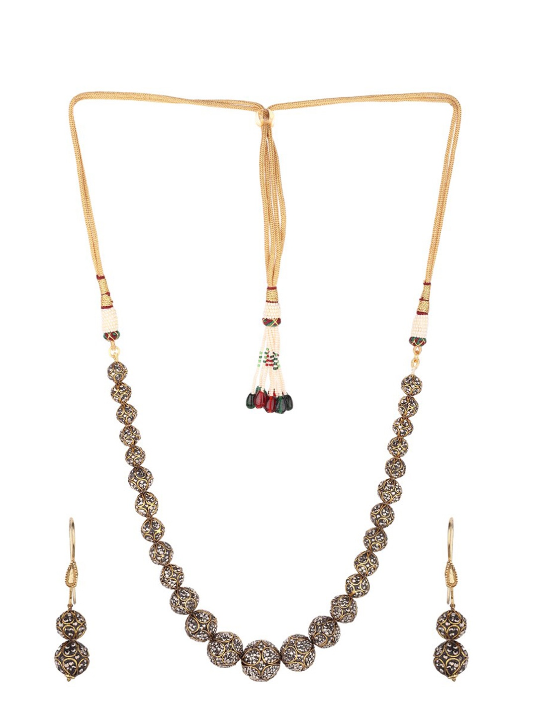 

Runjhun Gold-Plated Grey Beads Embellished & Stones-Studded Jewellery Set