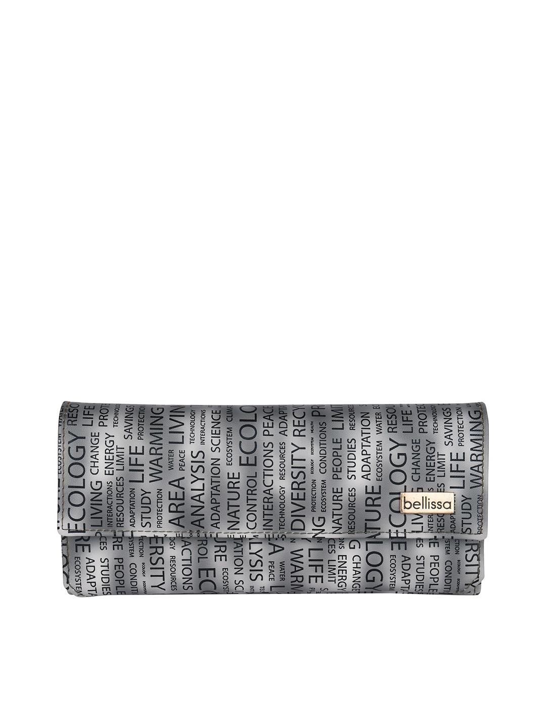 

Bellissa Women Grey Typography PU Three Fold Wallet