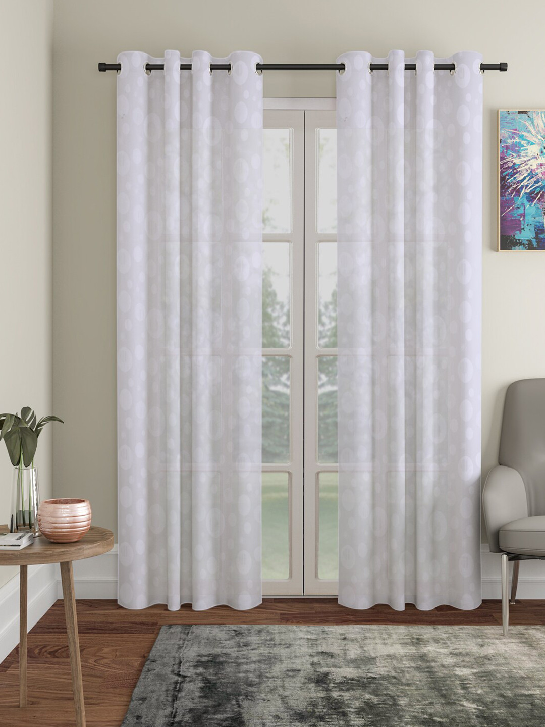 

HOSTA HOMES White Set of 2 Geometric Door Curtain