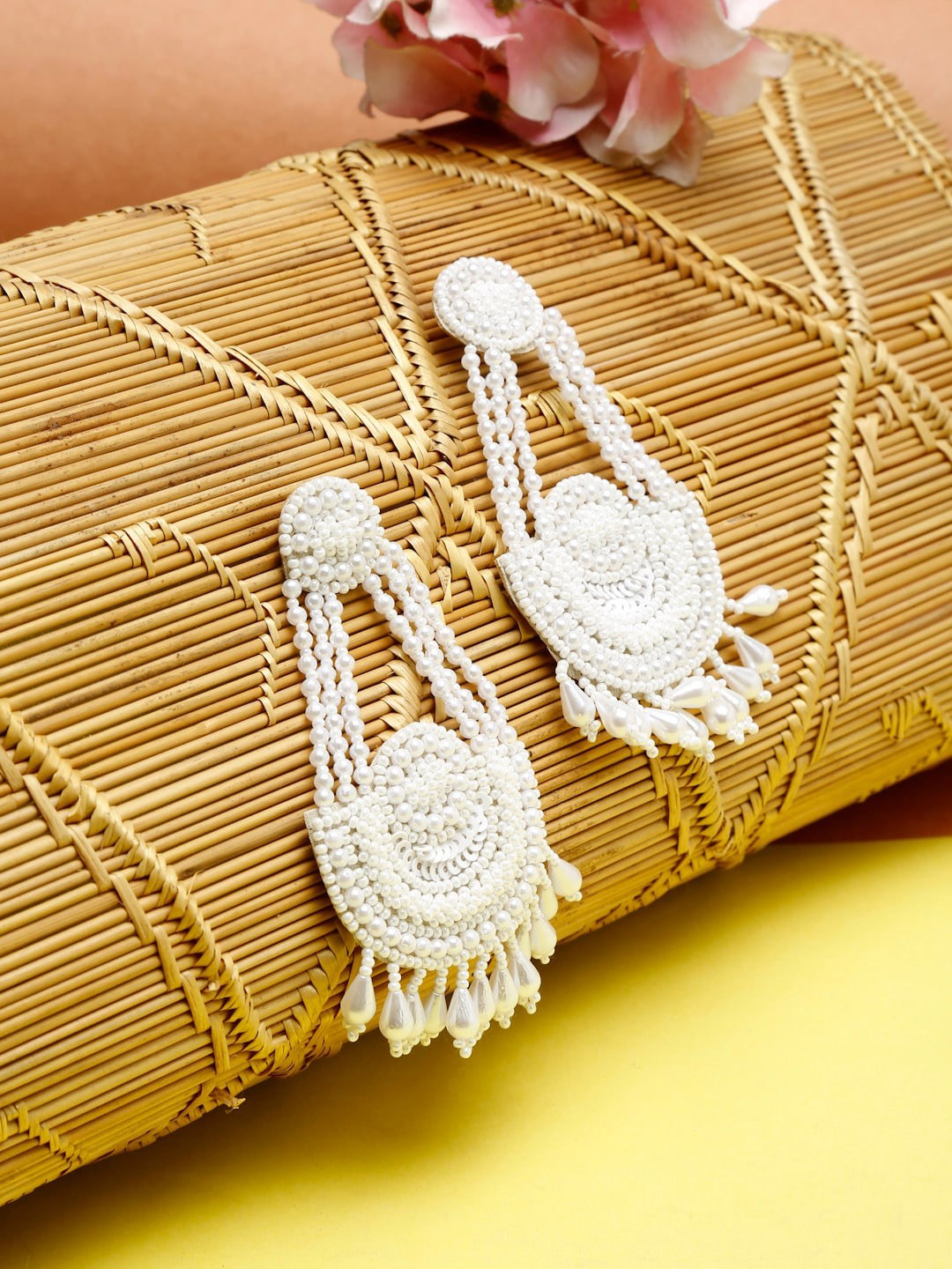 

NEUDIS Women White Beads Handcrafted Contemporary Drop Earrings