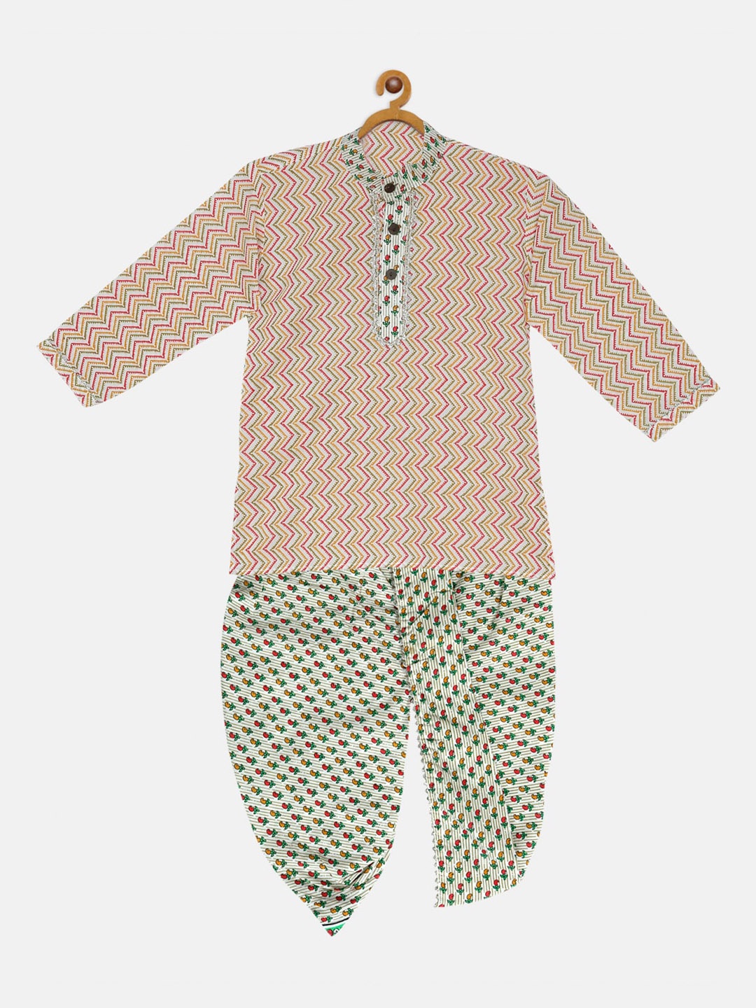 LIL PITAARA Boys Green Printed Pure Cotton Kurta with Dhoti Pants