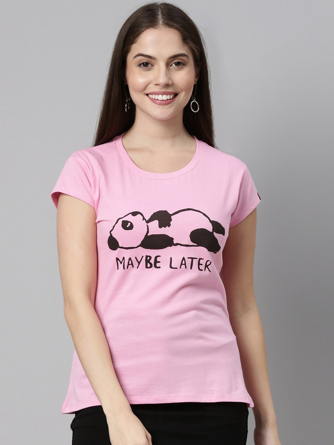 

Bushirt Women Pink Typography Printed Pure Cotton T-shirt