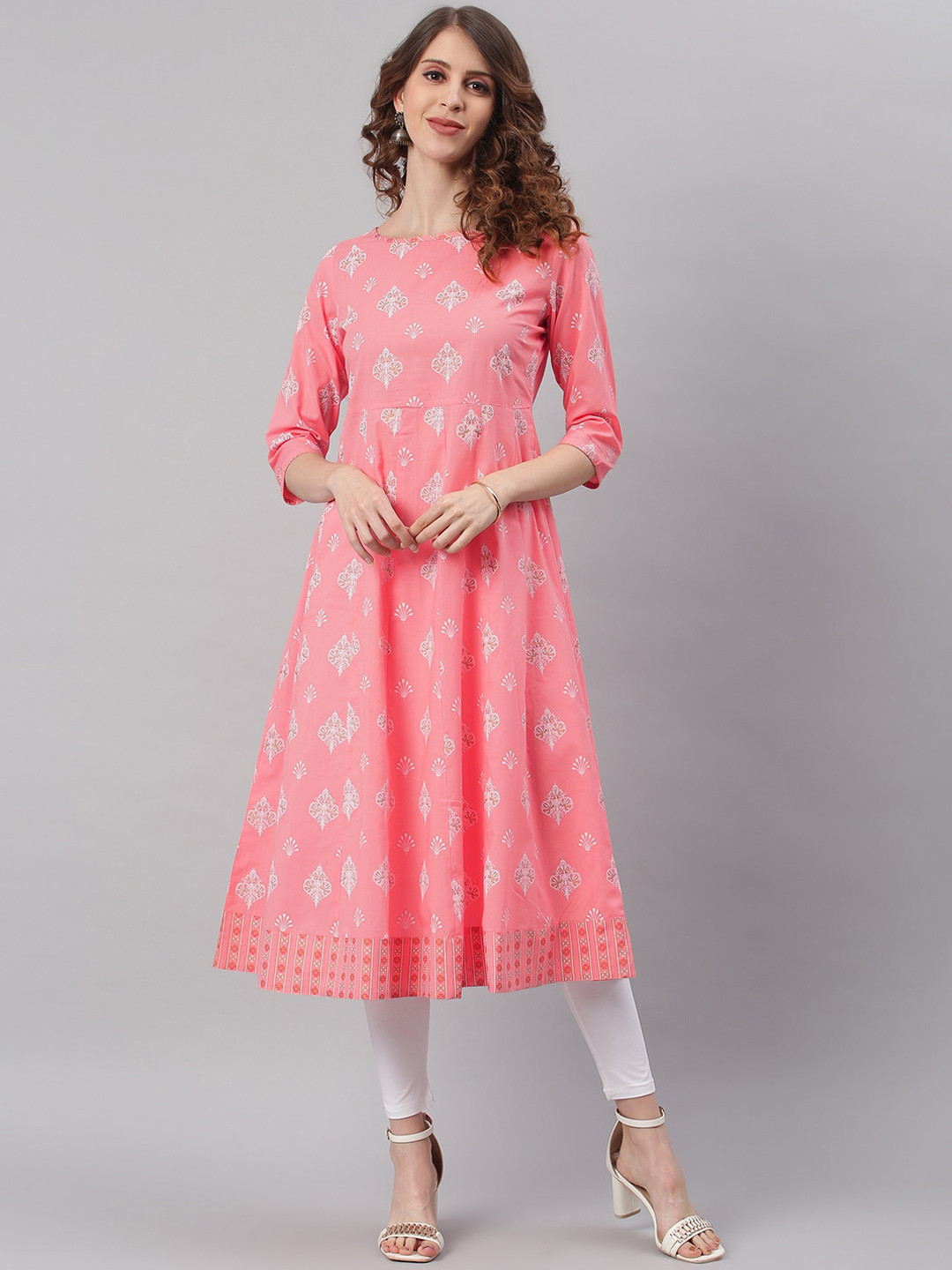

Janasya Women Pink Ethnic Motifs Printed Anarkali Kurta