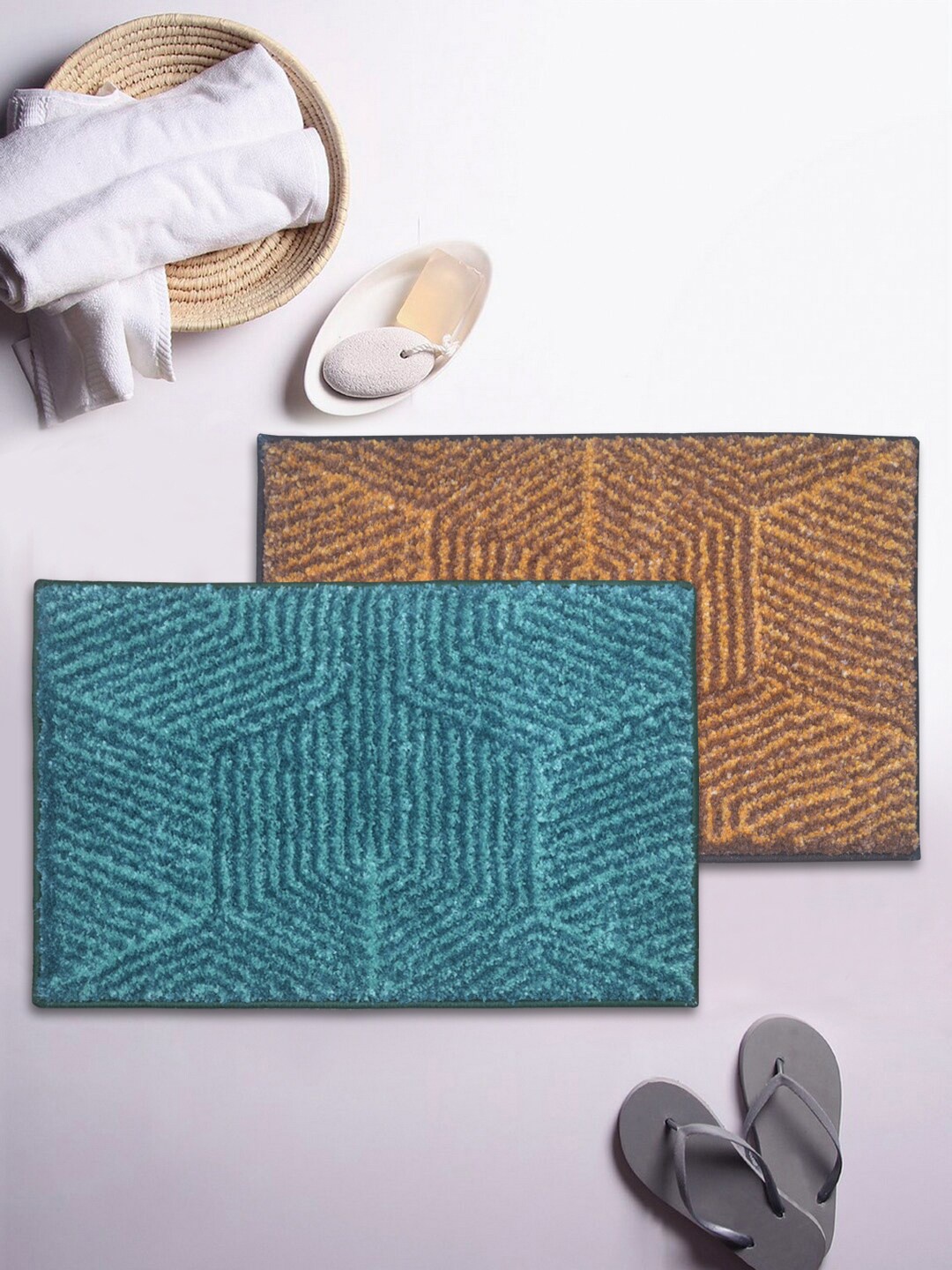

BIANCA Set Of 2 Textured 1850 GSM Microfibre Anti-Skid Bath Rugs, Teal