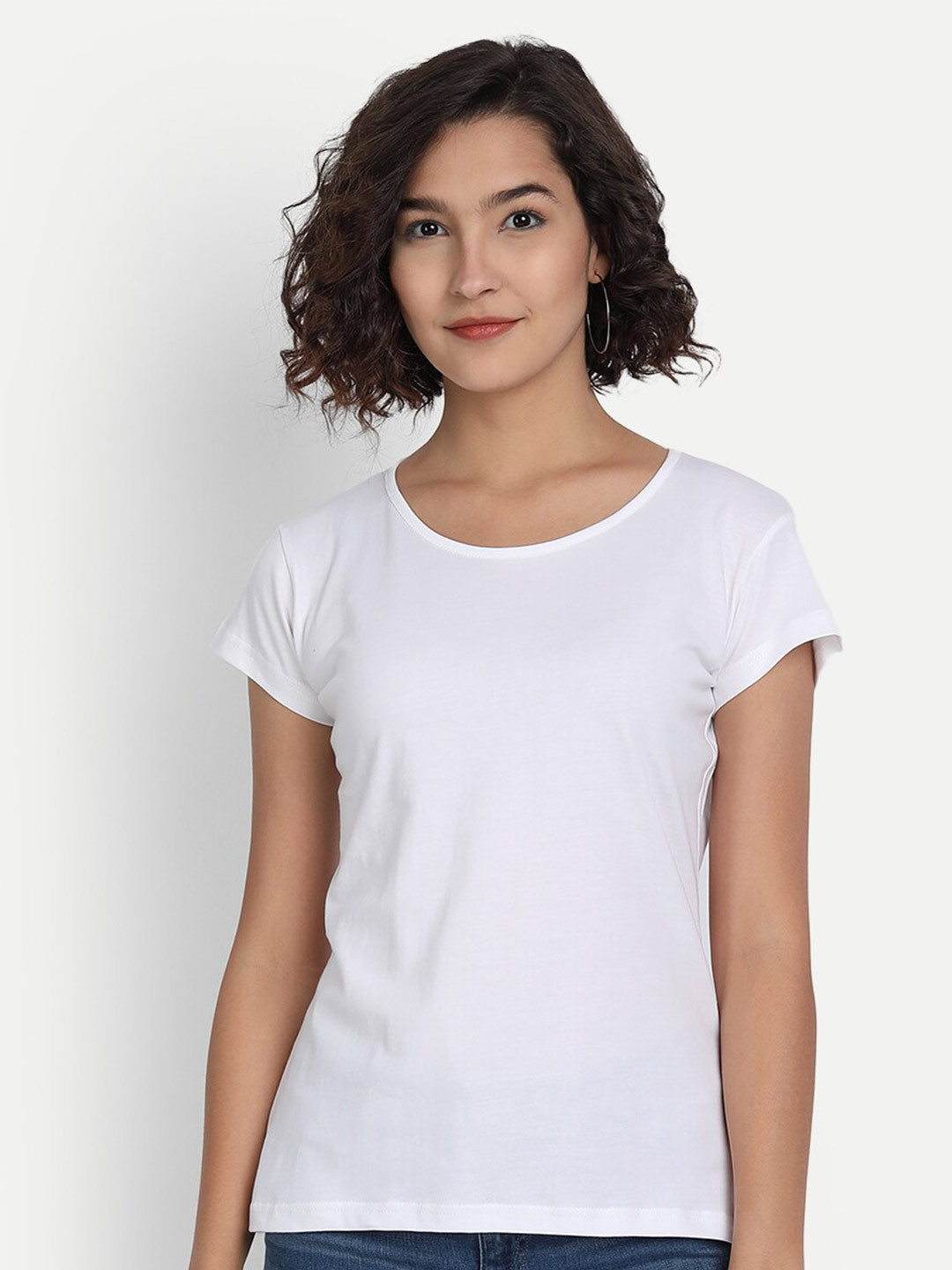 

BE AWARA Women White Round Neck T-Shirt