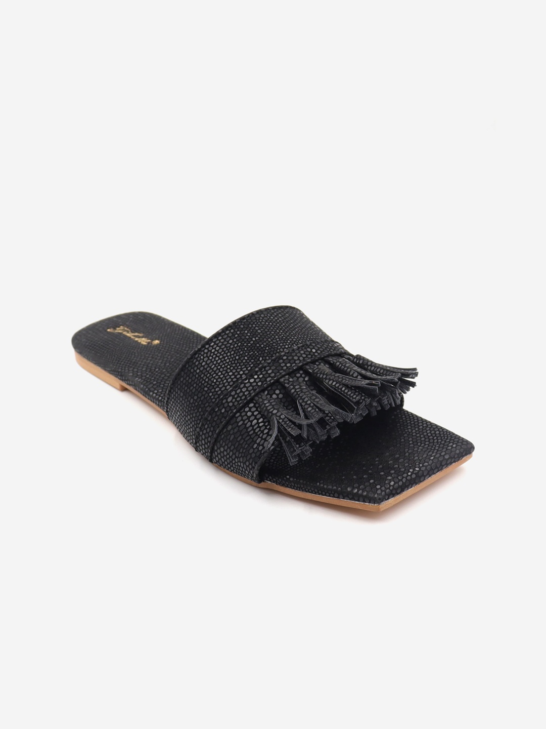 

Gibelle Women Black Textured Tasselled Open Toe Flats