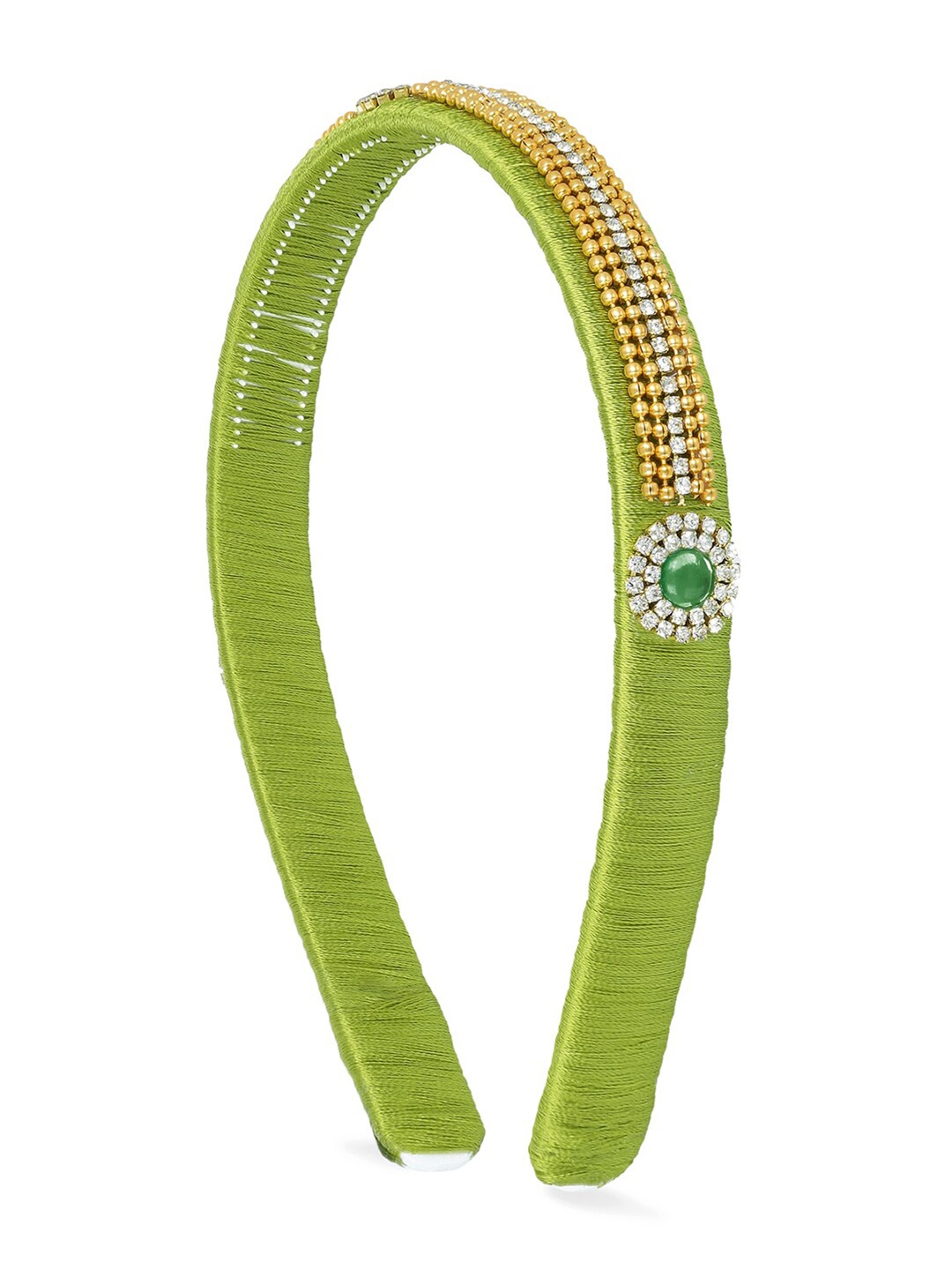 

AKSHARA Girls Green Handcrafted Embellished Hairband with Silk Thread