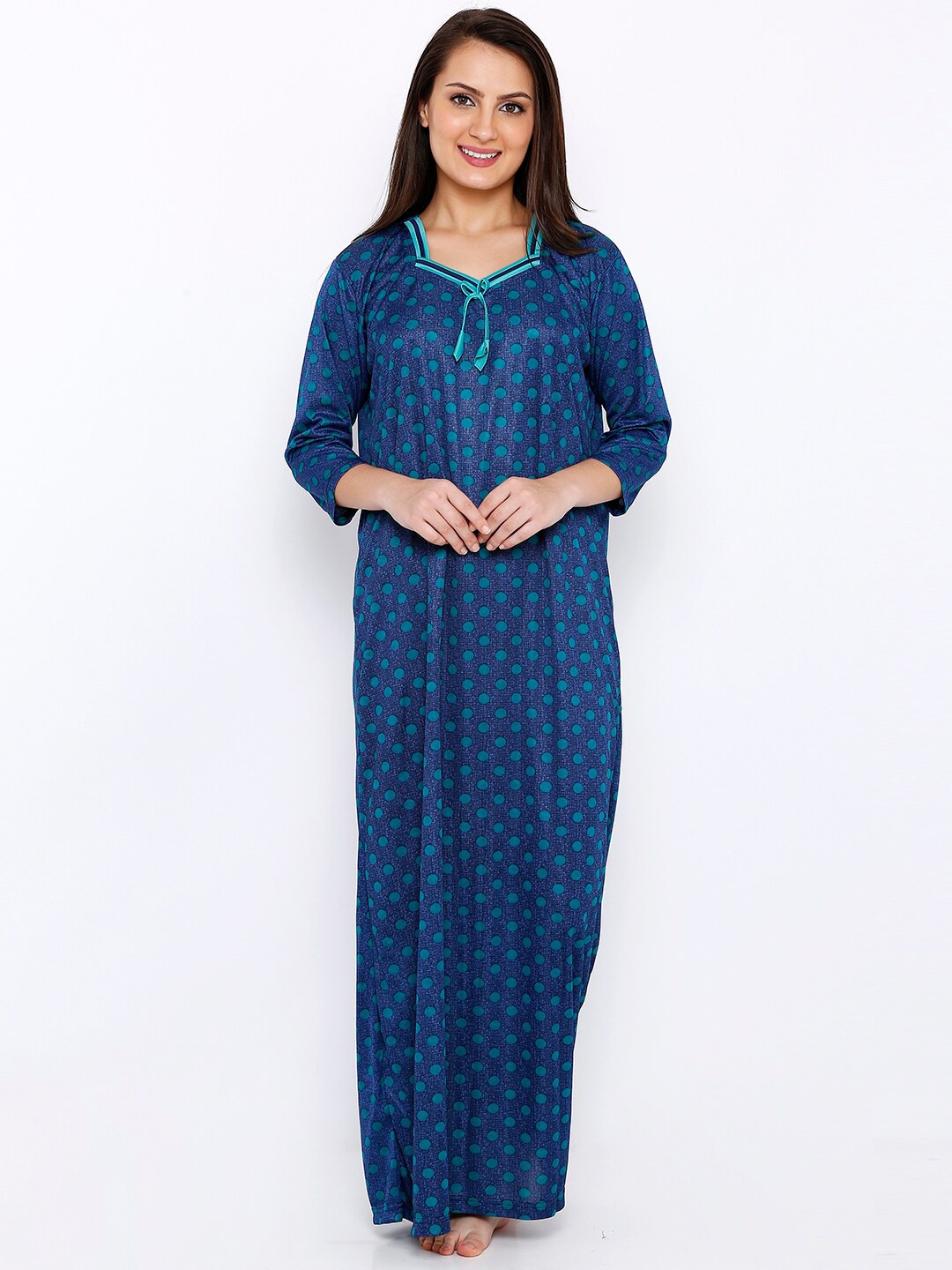 Pretty Awesome Navy Blue Printed Maxi Nightdress