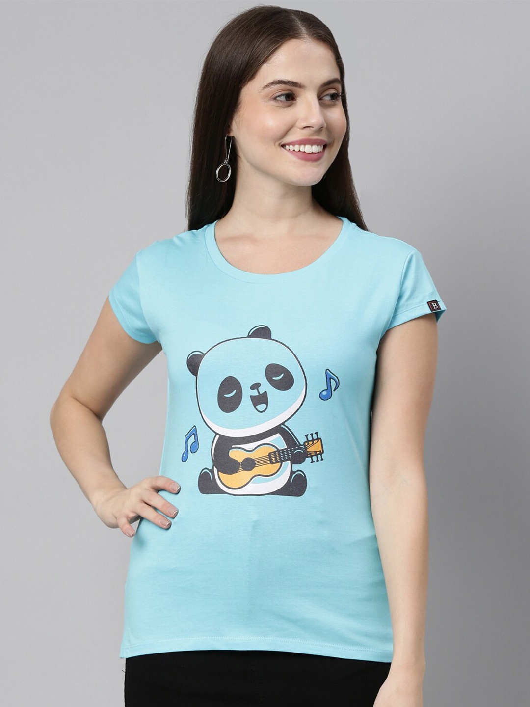 

Bushirt Women Blue Black Graphic Printed Pure Cotton T-shirt