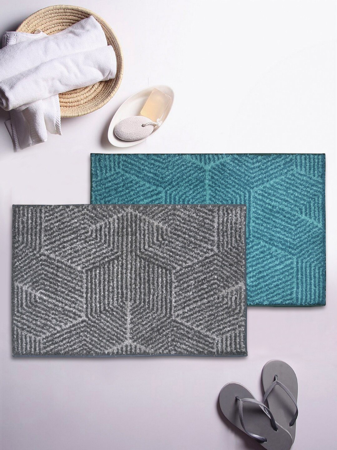 

BIANCA Set Of 2 Printed 1850 GSM Microfibre Anti-Skid Bath Rugs, Grey