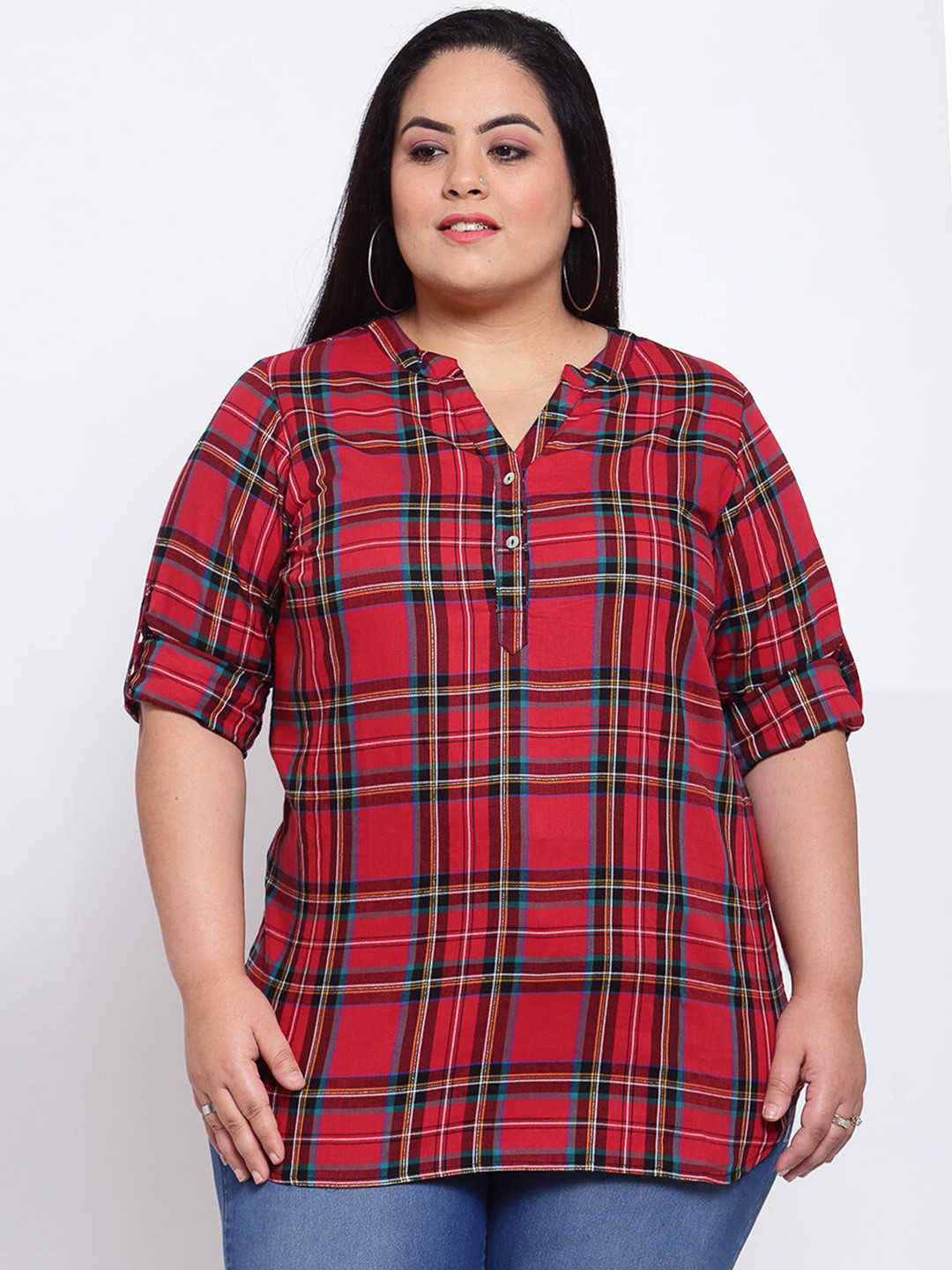 

plusS Red & Blue Checked Shirt Style Top