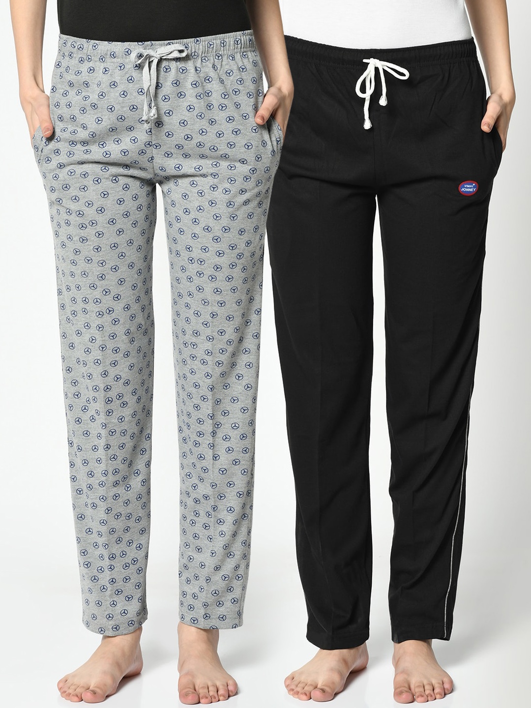 

VIMAL JONNEY Women Pack Of 2 Printed Lounge Pants, Black