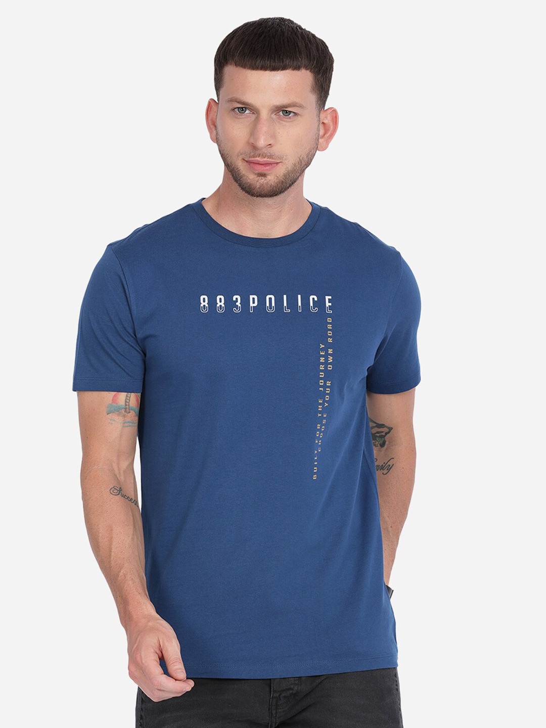 

883 Police Men Navy Blue Typography Printed T-shirt