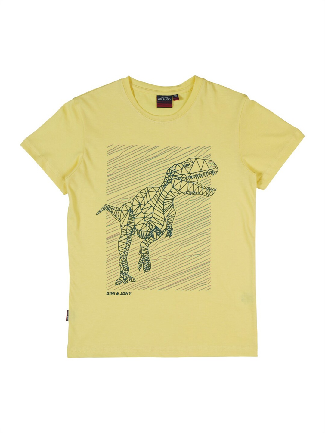 Gini and Jony Boys Yellow Graphic Printed Pure Cotton T-shirt