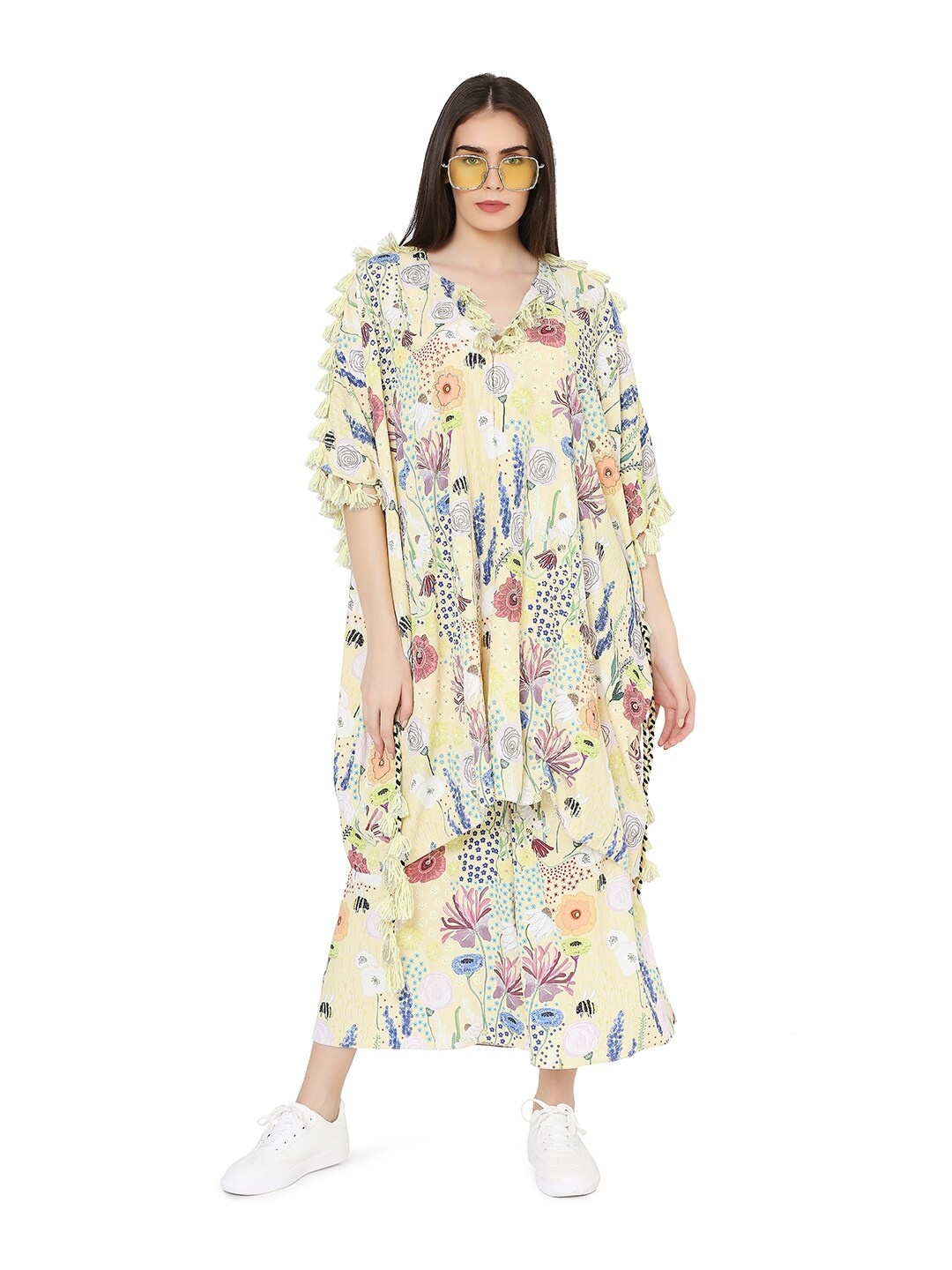 

PS PRET BY PAYAL SINGHAL Women Yellow & Blue Printed Top with Palazzos