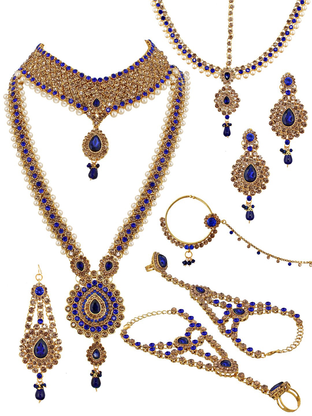 

LUCKY JEWELLERY 18K Gold-Plated Blue Cubic Zirconia-Studded Jewellery Set