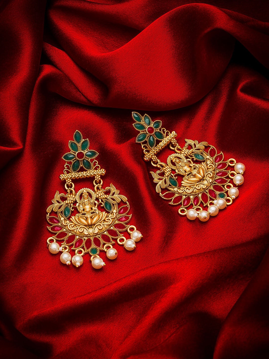 

aadita Gold-Toned & Red Classic Chandbalis Earrings