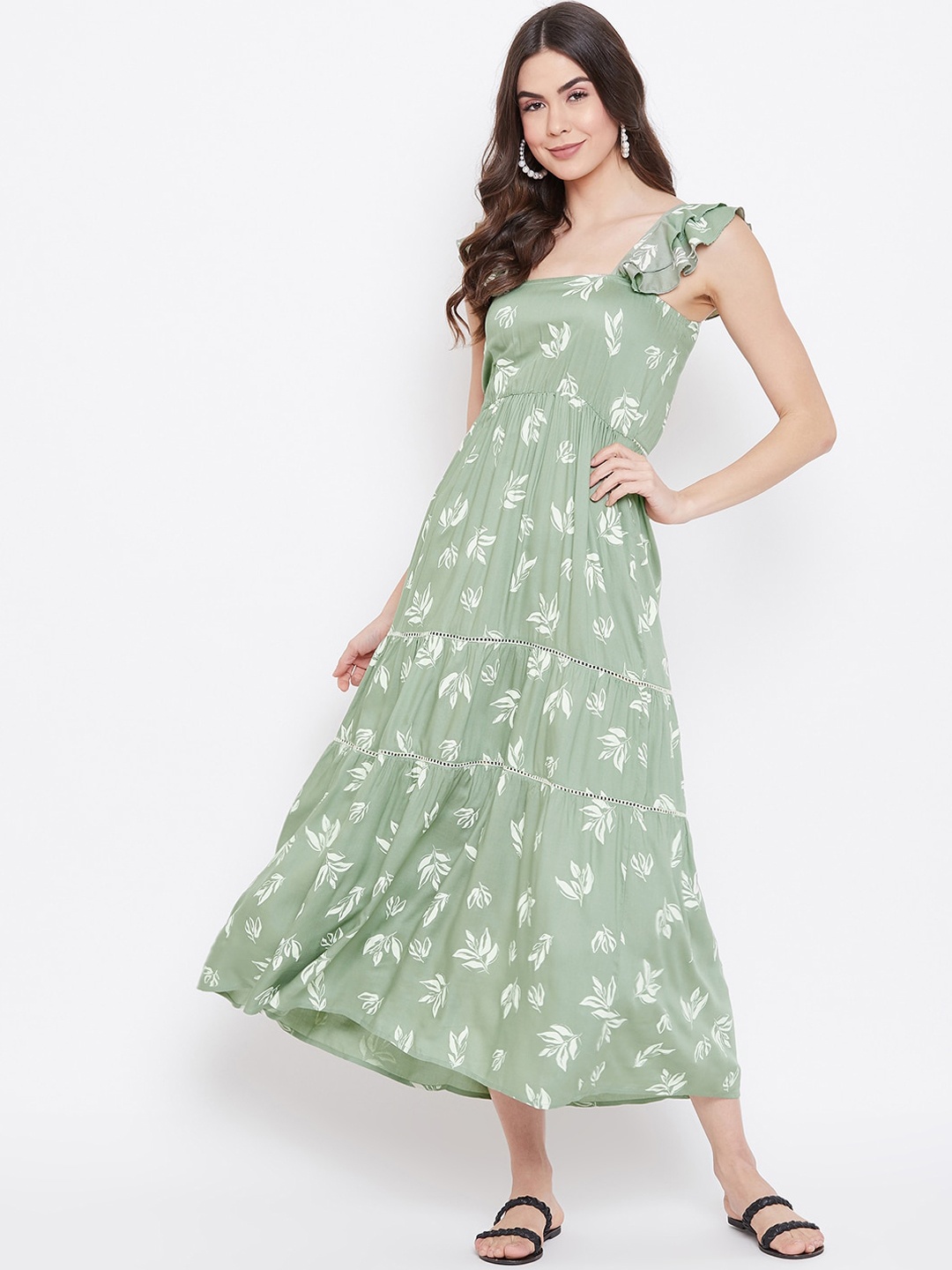 

sandy AND ritz Women Green & Off White Tropical Printed Maxi Dress