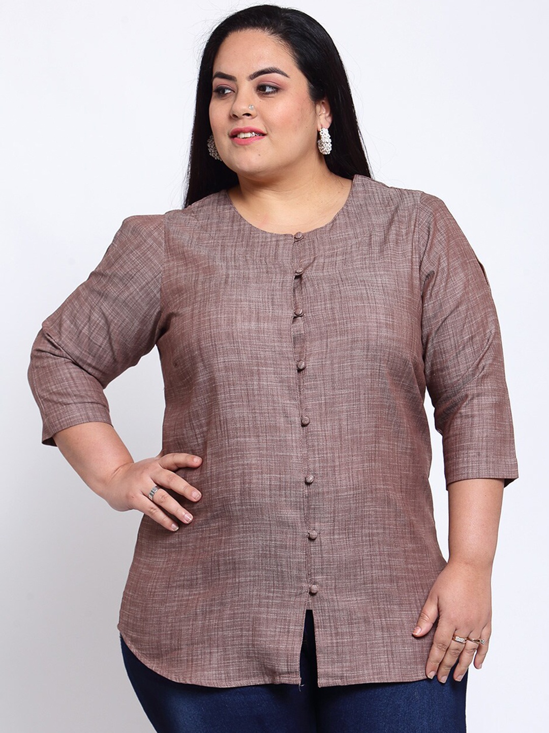 plusS Brown Shirt Style Top