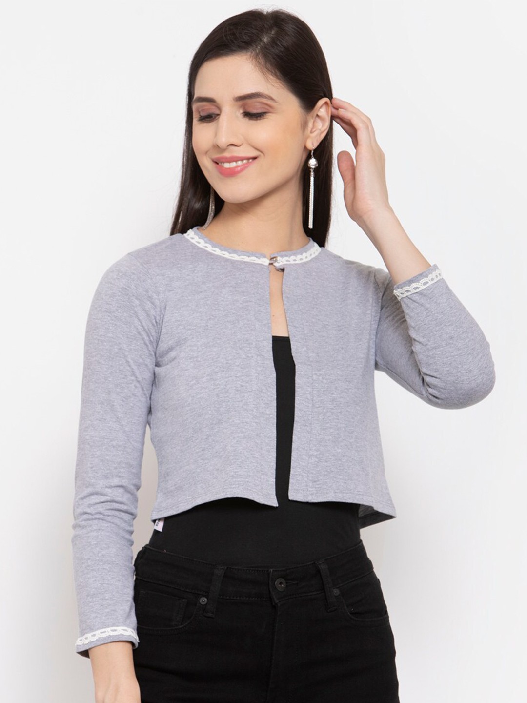 

Style Quotient Women Grey & White Crop Shrug