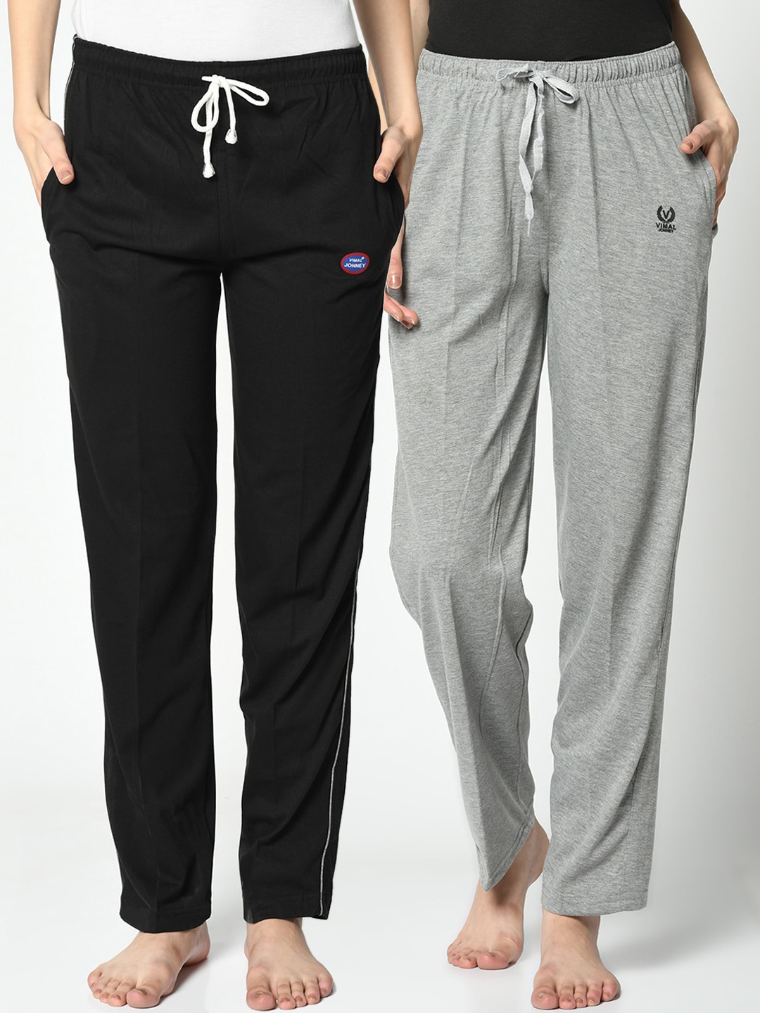 

VIMAL JONNEY Women Pack Of 2 Solid Lounge Pants, Black
