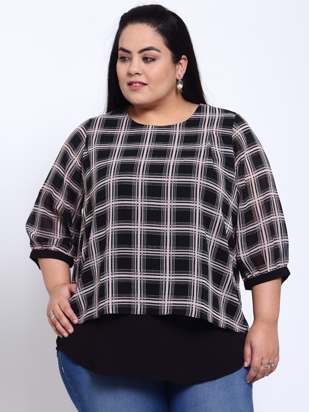 

plusS Pink Checked Regular Top