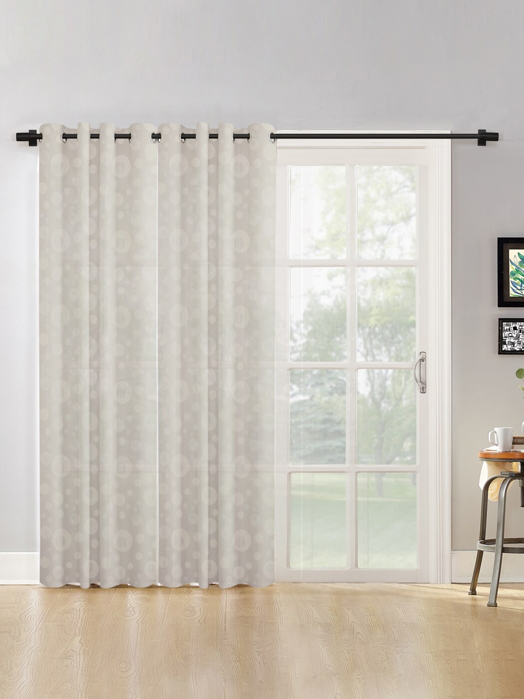 

HOSTA HOMES Cream-Coloured Set of 2 Geometric Long Door Curtain