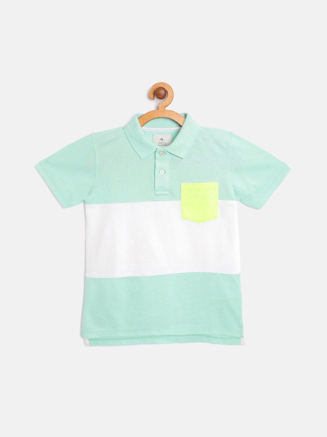 

Cherry Crumble Boys Sea Green & White Colourblocked Polo Collar T-shirt