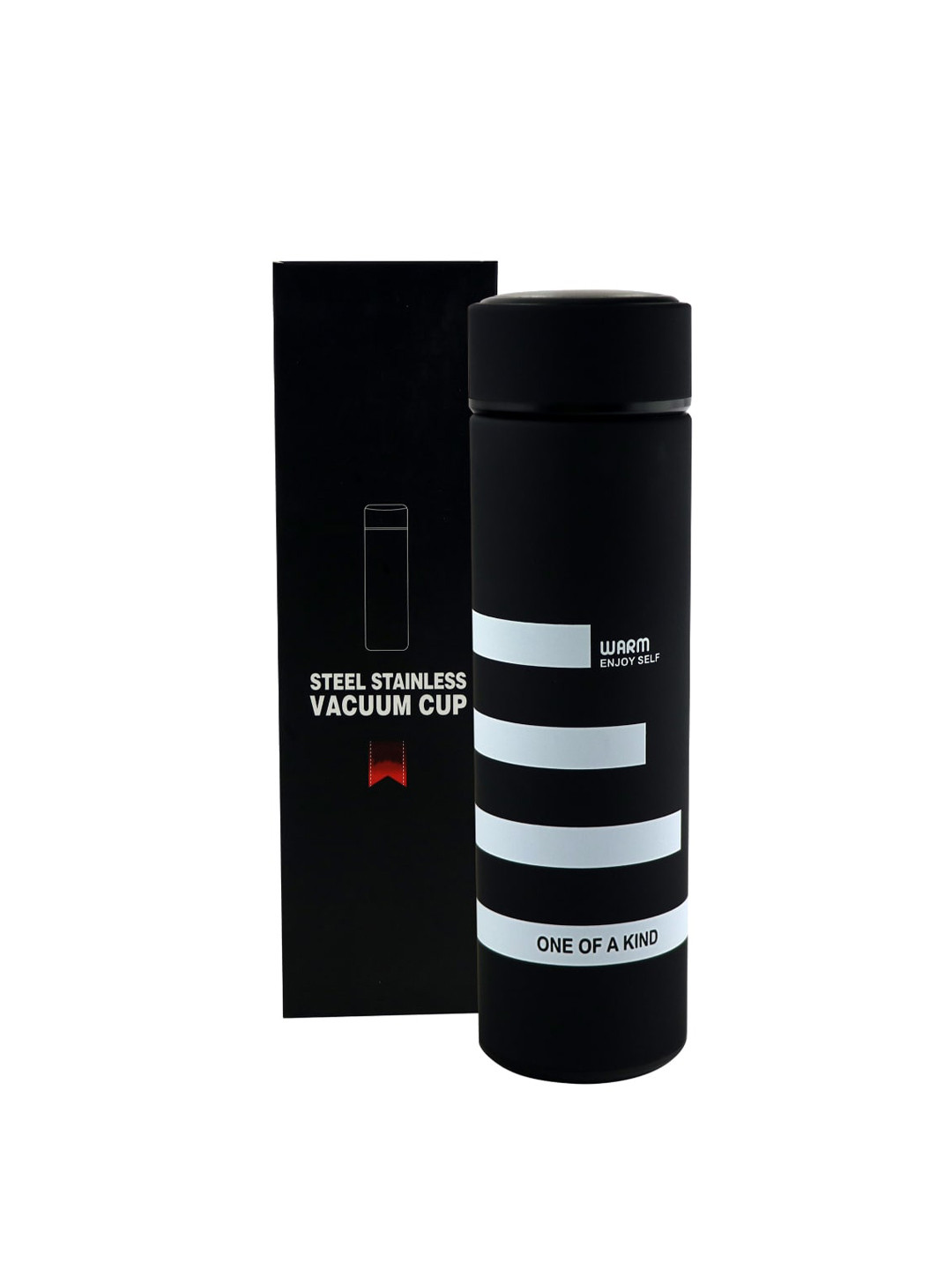 

iSWEVEN Unisex Black Solid Stainless Steel Double Wall Vacuum Insulated Leak Proof Sports Bottle Wide Mouth 500ml